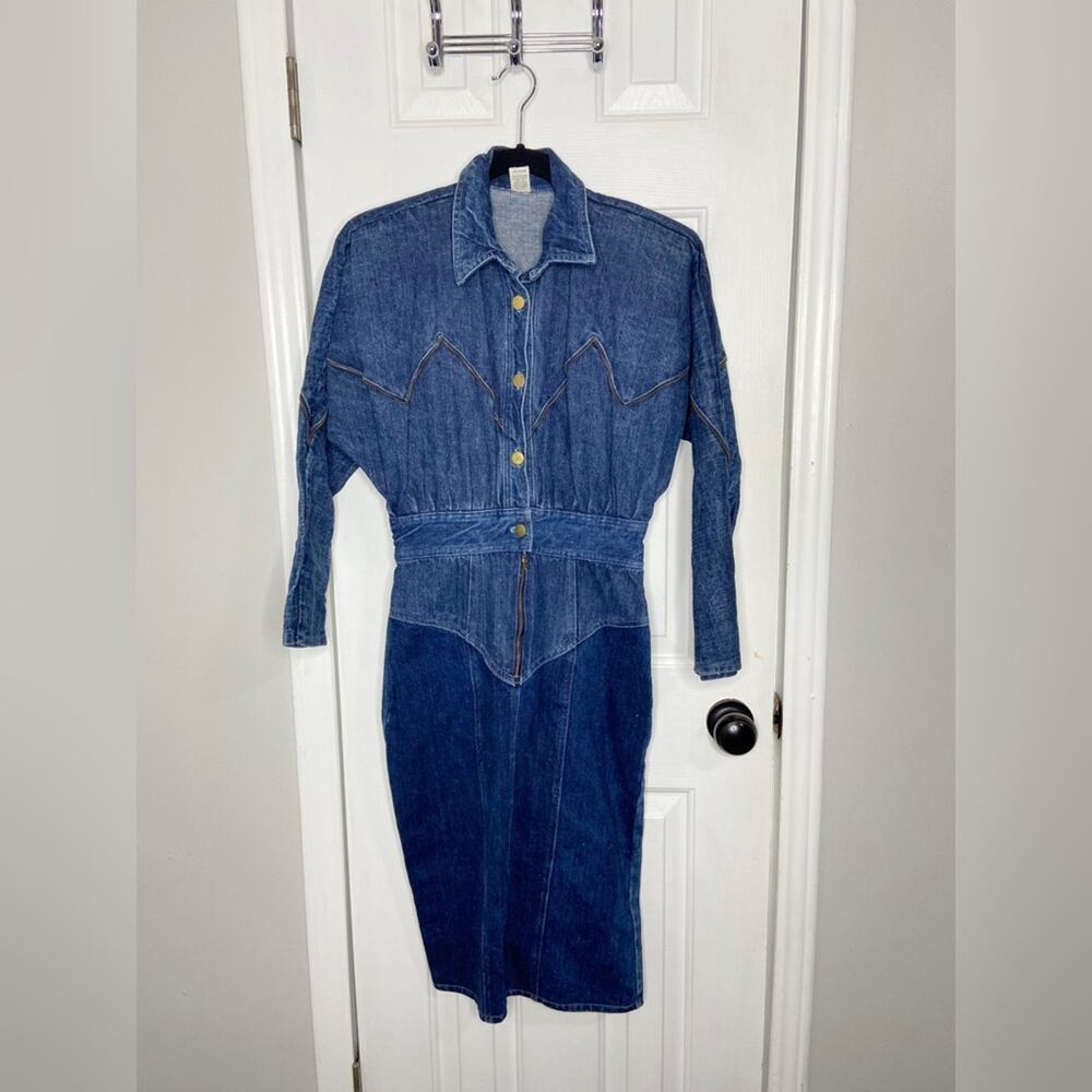 Vintage Denim Midi Dress in Blue